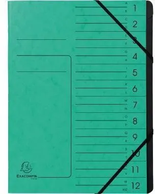 Chemise de classement Exacompta 541203E DIN A4 12 compartiments carton vert