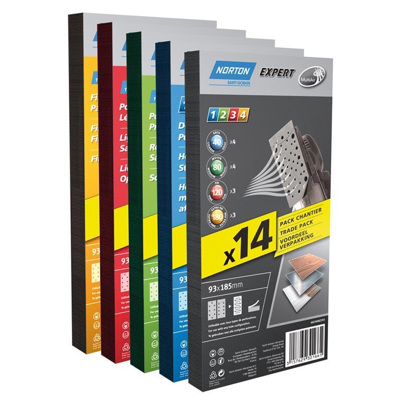 Norton Expert Papier de verre 93x185 mm grain 40 14 pièces / Multi-Air