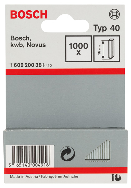 Bosch Power Tools pointes Type 40, 16 mm - 1609200381