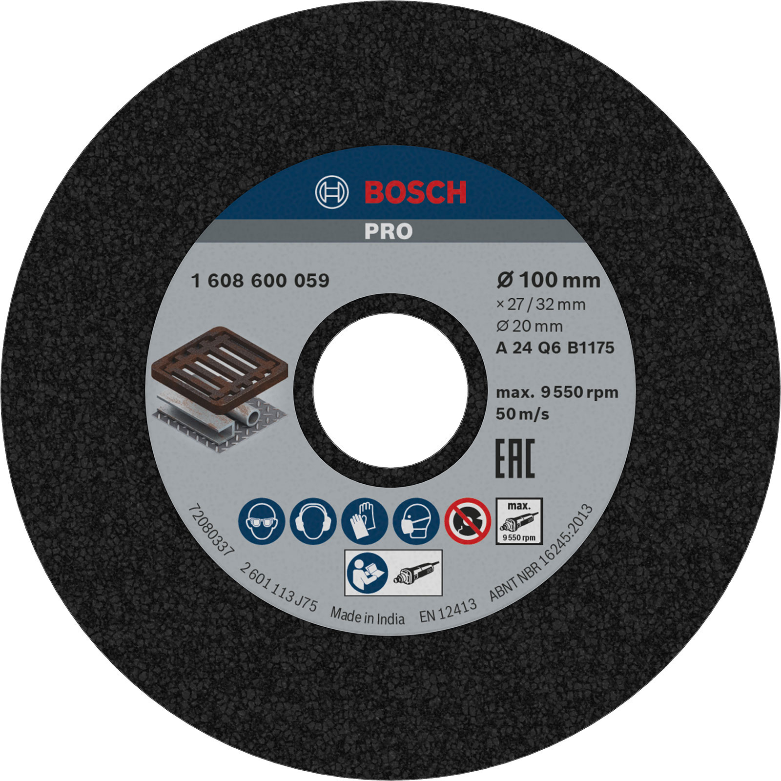 Disque de ponçage PRO Metal Bosch - 100 x 27 x 20 mm - Grain 24