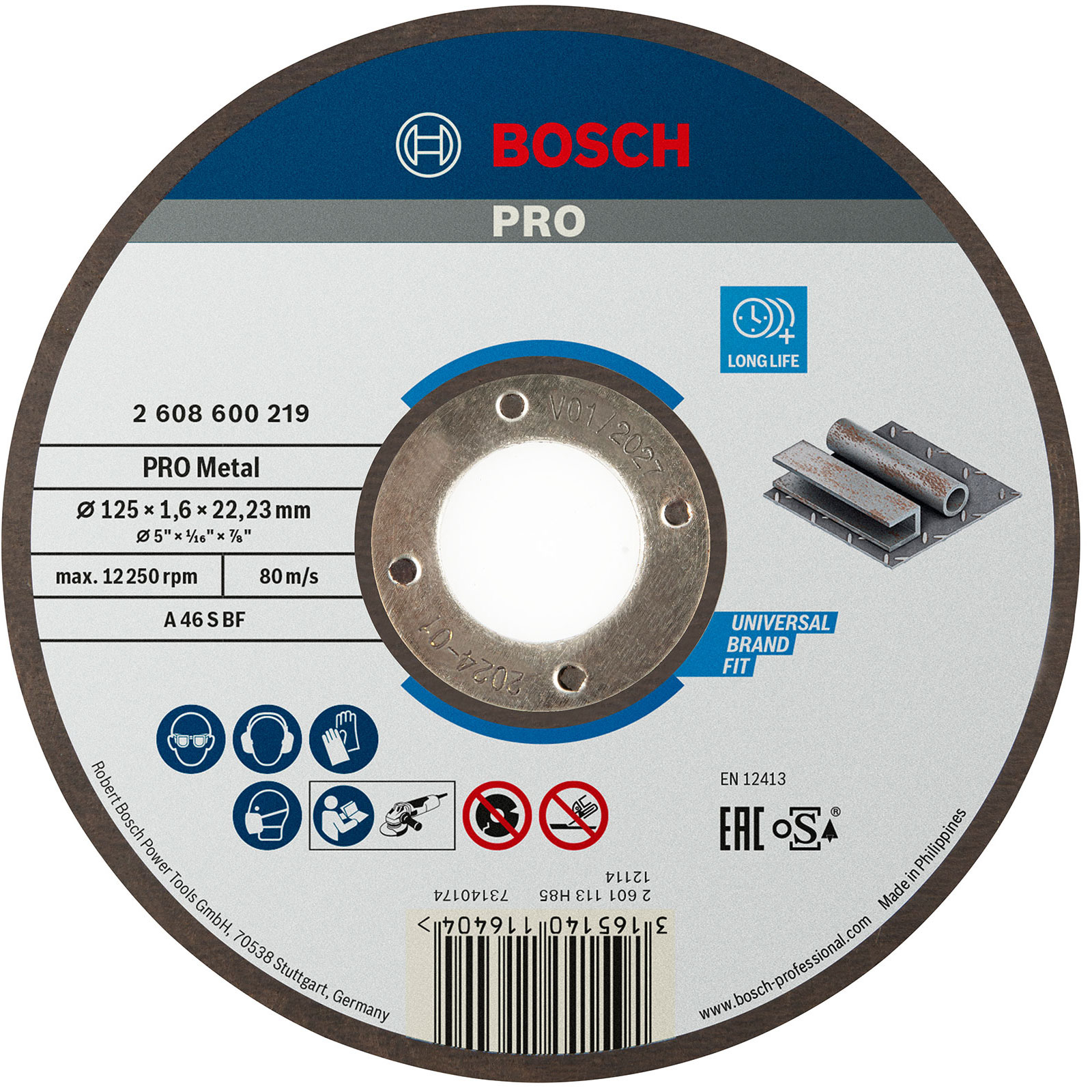 Bosch PRO Disque de découpe pour métal, 125 x 1.6 x 22.23 mm, droit, oSa