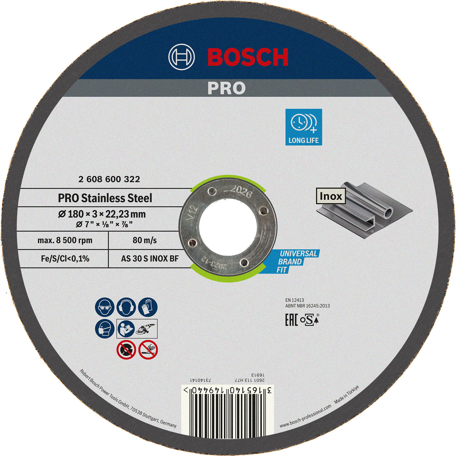Disque de tronçonnage Bosch PRO en acier inoxydable, 180 x 3 x 22,23 mm