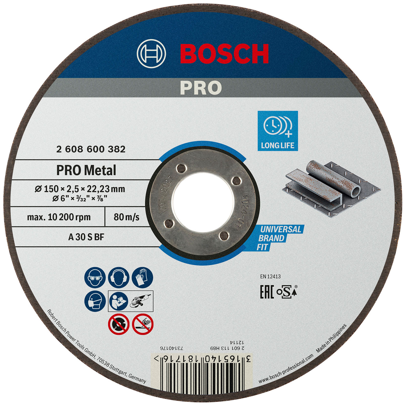 Accessoire Bosch 2608600382 Disque de tronçonnage droit 150 mm acier
