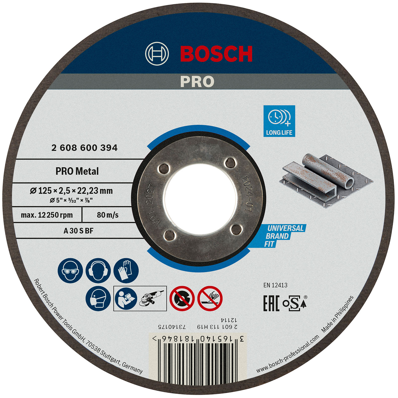 Disque à tronçonner métal Bosch PRO, 125 x 2,5 x 22,23 mm, droit, oSa