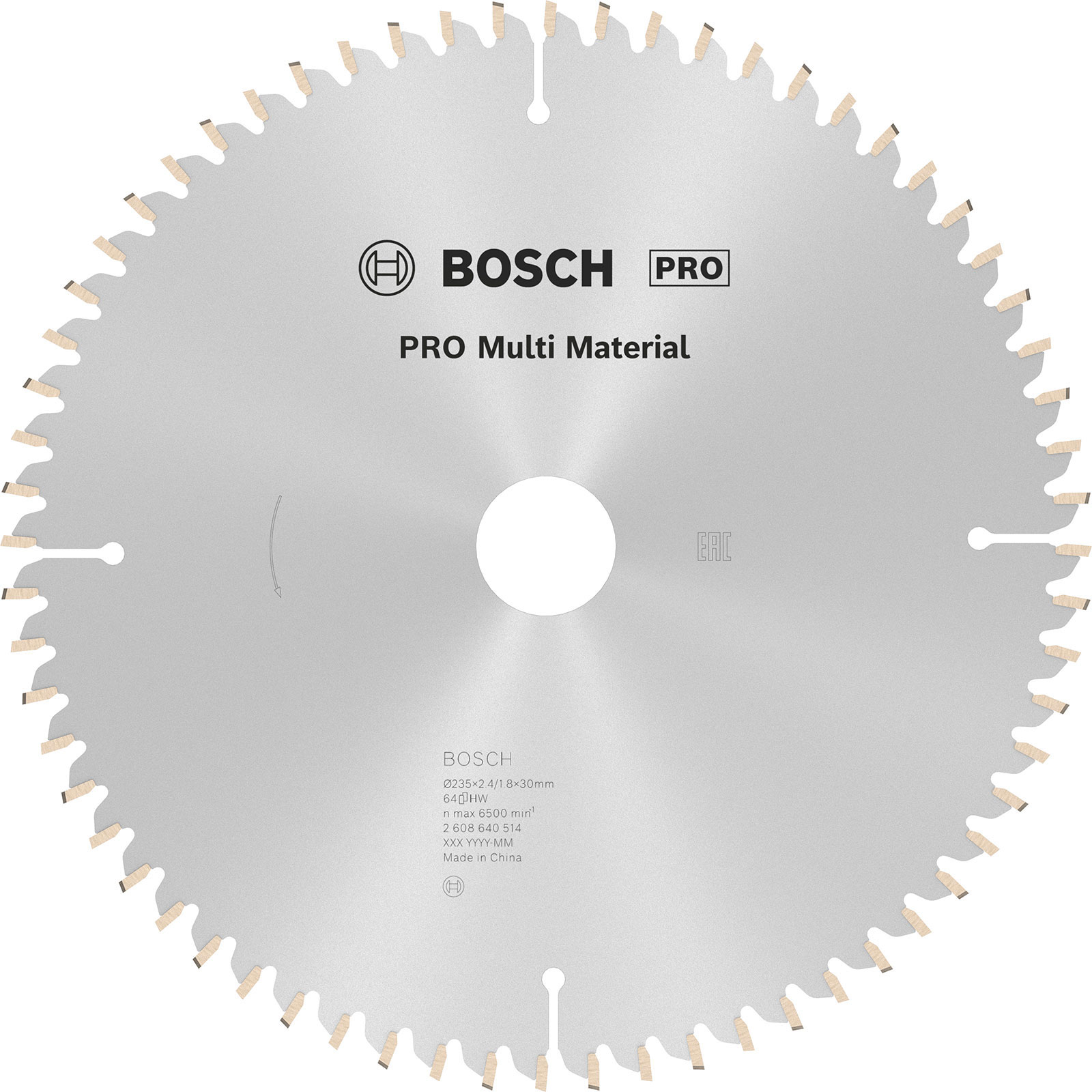 Disque à scie circulaire **Bosch PRO Multi Matériaux**, 235 × 2,4 × 30 mm, denture T64