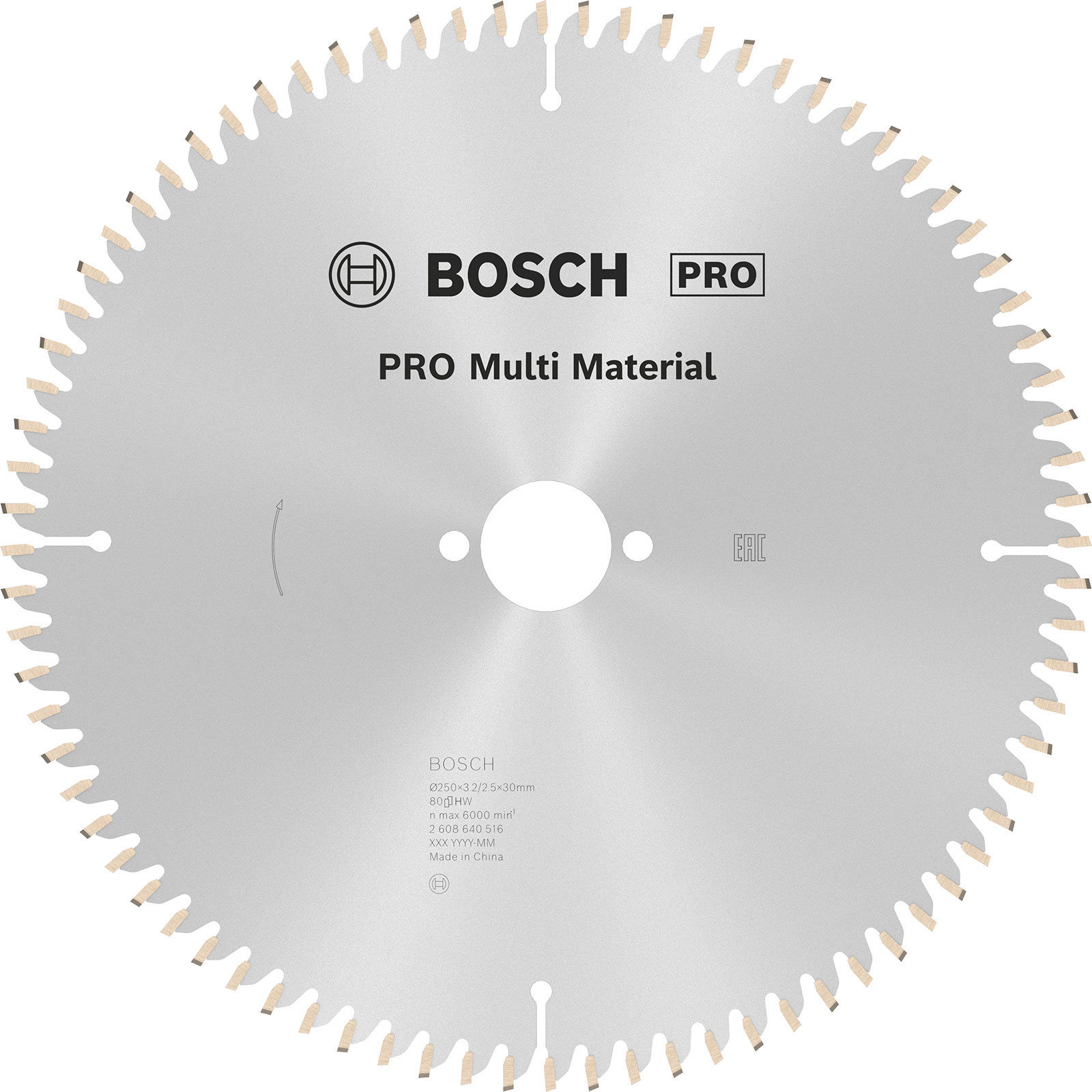 Disque à scier multi-matériaux Bosch PRO, 250 x 3,2 x 30 mm, T80