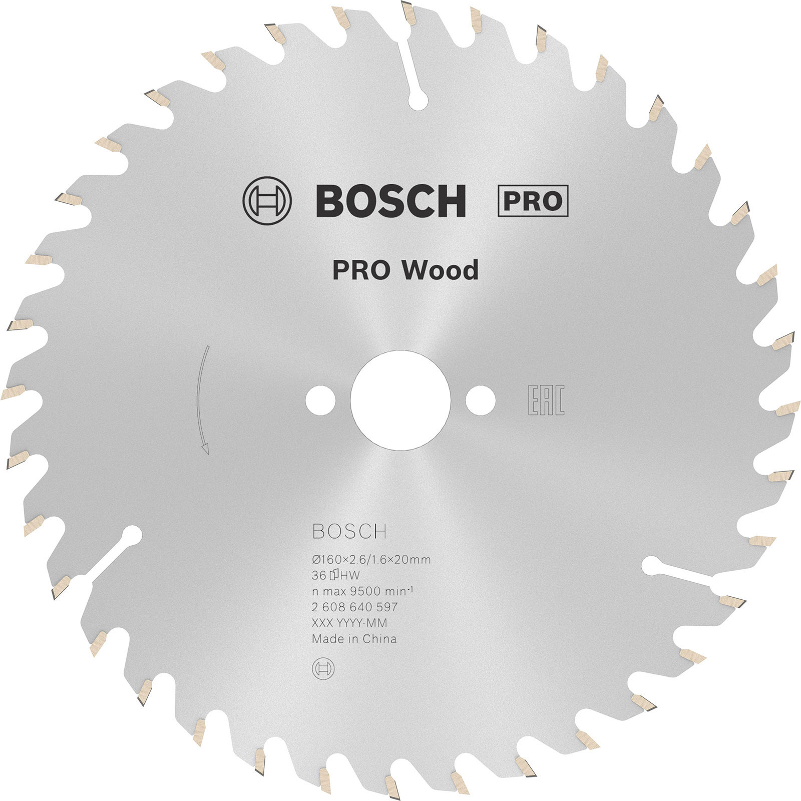 Lame de scie circulaire Bosch PRO Wood, 160 x 2,6 x 20 mm, T36