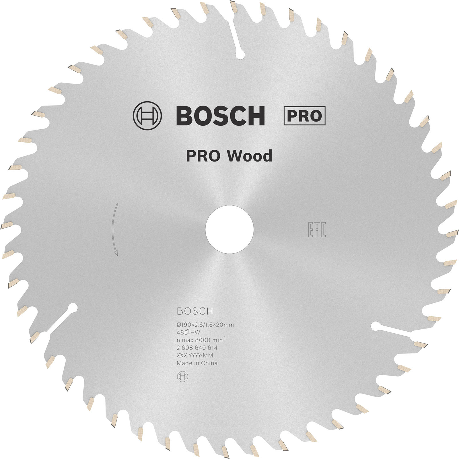 Lame de scie circulaire **Bosch PRO Wood**, 190 x 2,6 x 20 mm, denture **T48**