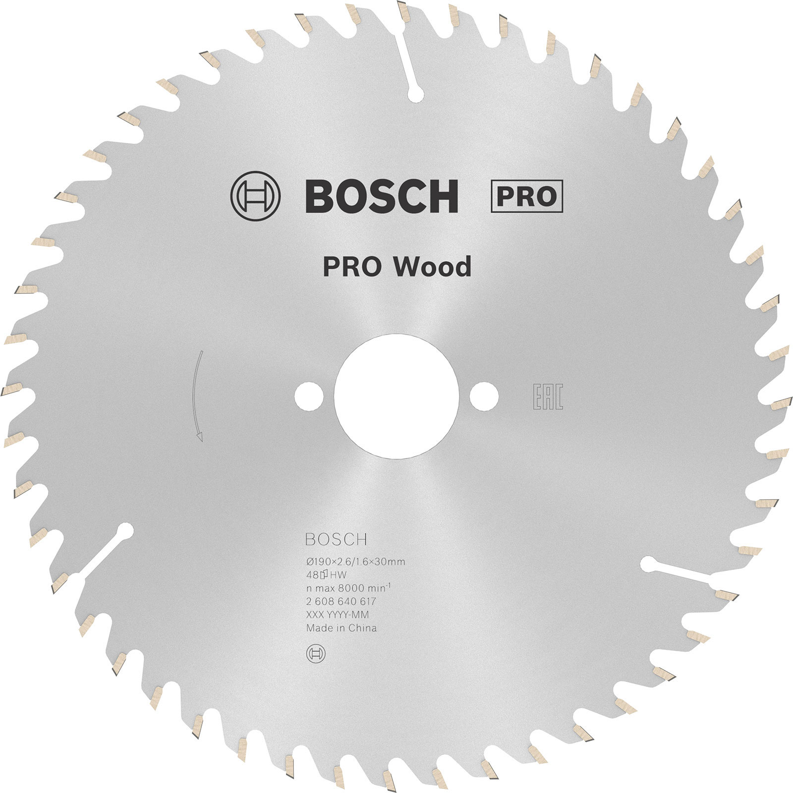 Lame de scie circulaire pour bois **Bosch PRO**, 190 × 2,6 × 30 mm, denture **T48**
