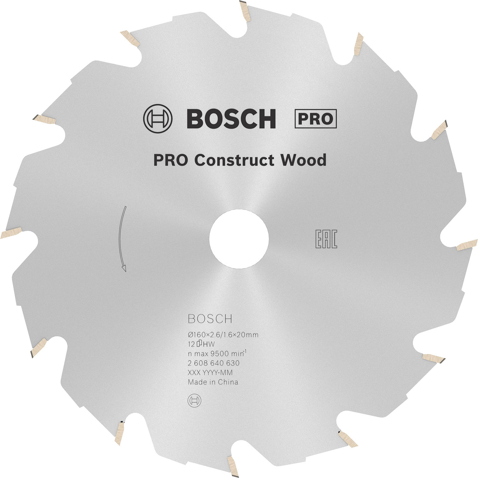 Lame de scie circulaire Bosch PRO Construct Wood, 160 x 2,6 x 20 mm, T12
