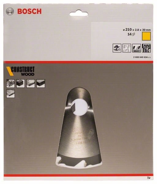 Bosch PRO Construct Wood Lame de scie circulaire, 210 x 2,8 x 30 mm, T14