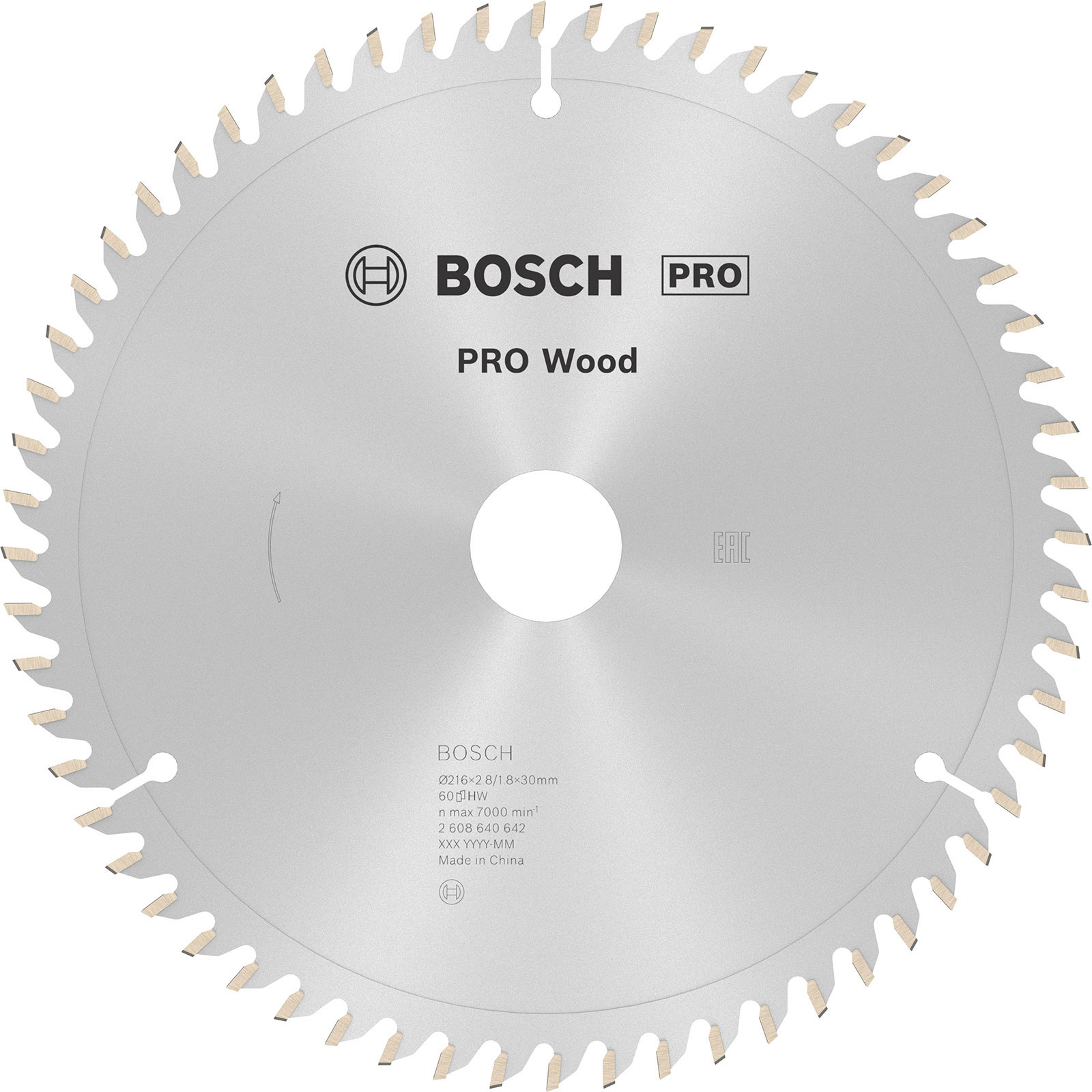 Lame de scie circulaire **Bosch PRO** pour bois, 216 × 2,8 × 30 mm, denture **T60**