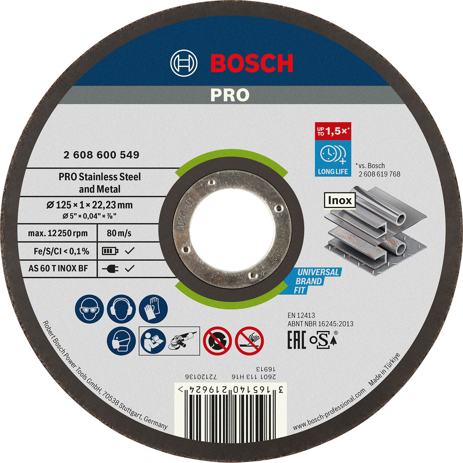 Disque à tronçonner acier inoxydable et métal **Bosch PRO**, 125 × 1 × 22,23 mm (droit, **oSa**)