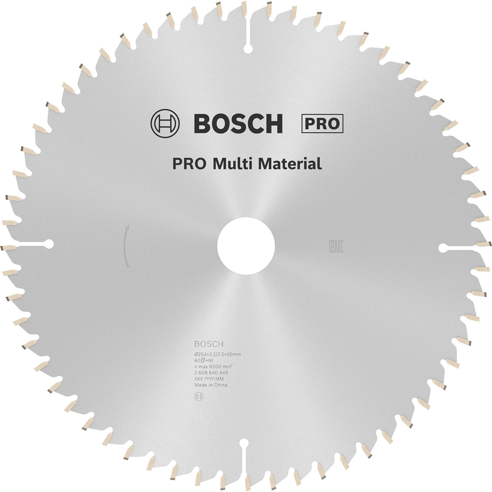 Lame de scie circulaire **Bosch PRO** Multi-Matériaux, 254 × 3,2 × 30 mm, T60