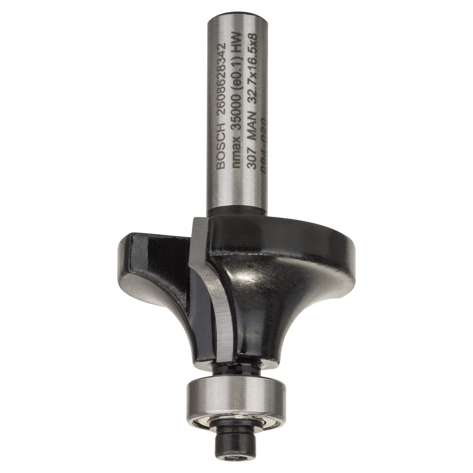 Fraise de finition **Bosch PRO**, Ø 8 mm, rayon R1 10 mm, longueur L 16,5 mm, diamètre total G 57 mm