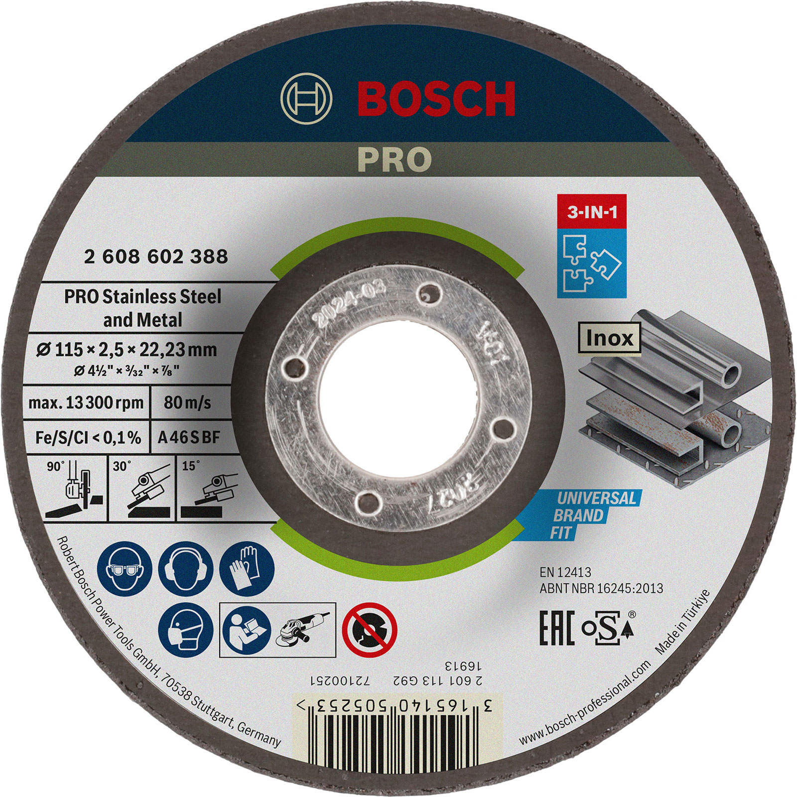 Bosch PRO Disque 3-en-1 Inox et Métal, 115 x 2,5 x 22,23 mm