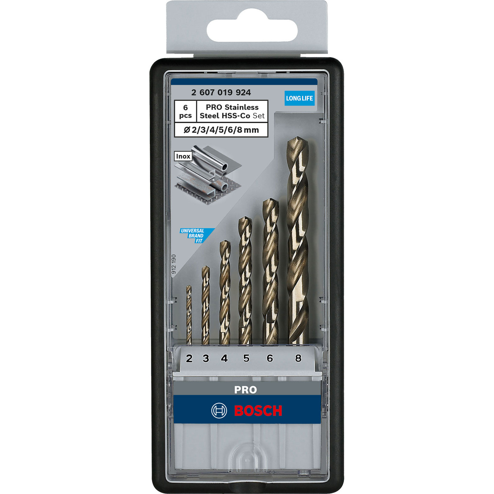 Set de forets pour métal PRO Bosch Robust Line HSS-Co, DIN 135, 135°, 6 pièces, 2 - 8 mm