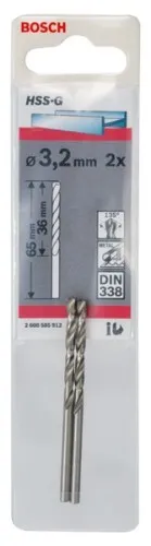 Bosch 2x Forets hélicoïdaux pour métal HSS-G DIN 338 3,2 x 36 x 65 mm - 2608585912