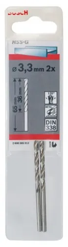 Bosch 2x Forets hélicoïdaux pour métal HSS-G DIN 338 3,3 x 36 x 65 mm - 2608585913