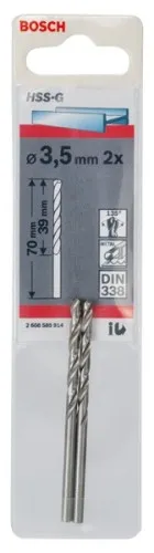 Bosch 2x Forets hélicoïdaux pour métal HSS-G DIN 338 3,5 x 39 x 70 mm - 2608585914