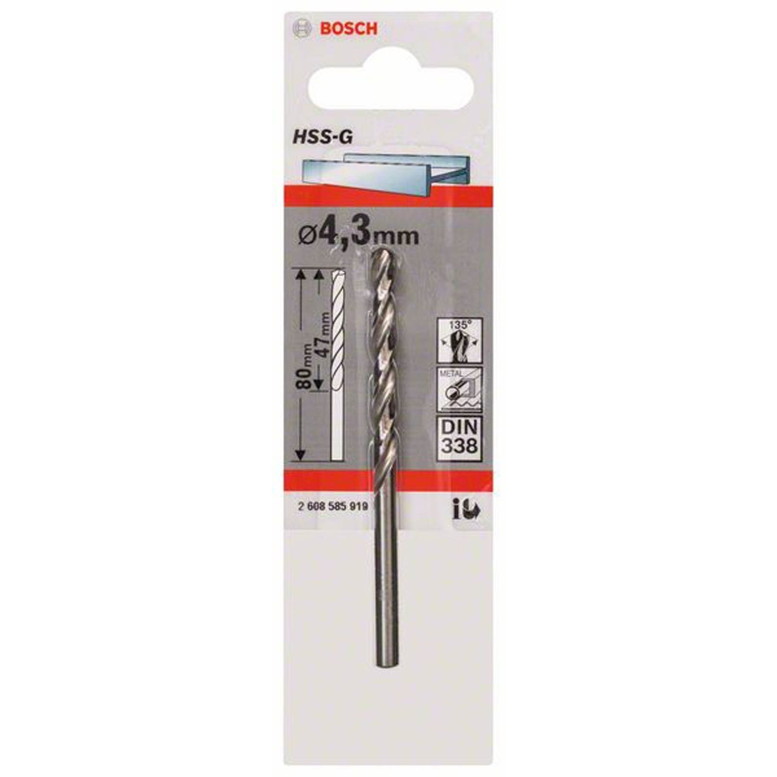 Bosch Foret à métaux HSS-G, DIN 338 4,3 x 47 x 80 mm