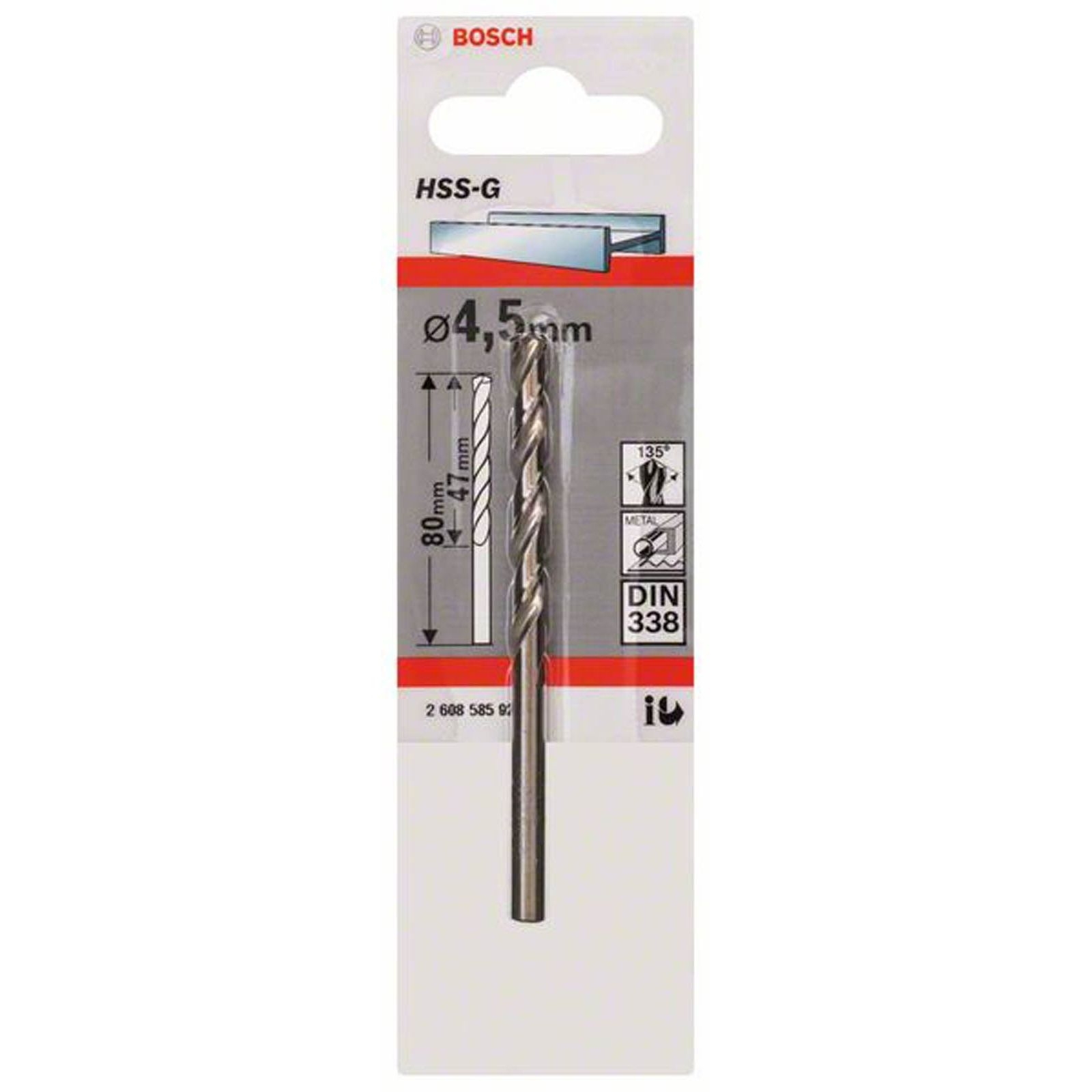 Bosch Foret métal HSS-G, DIN 338 4,5 x 47 x 80 mm
