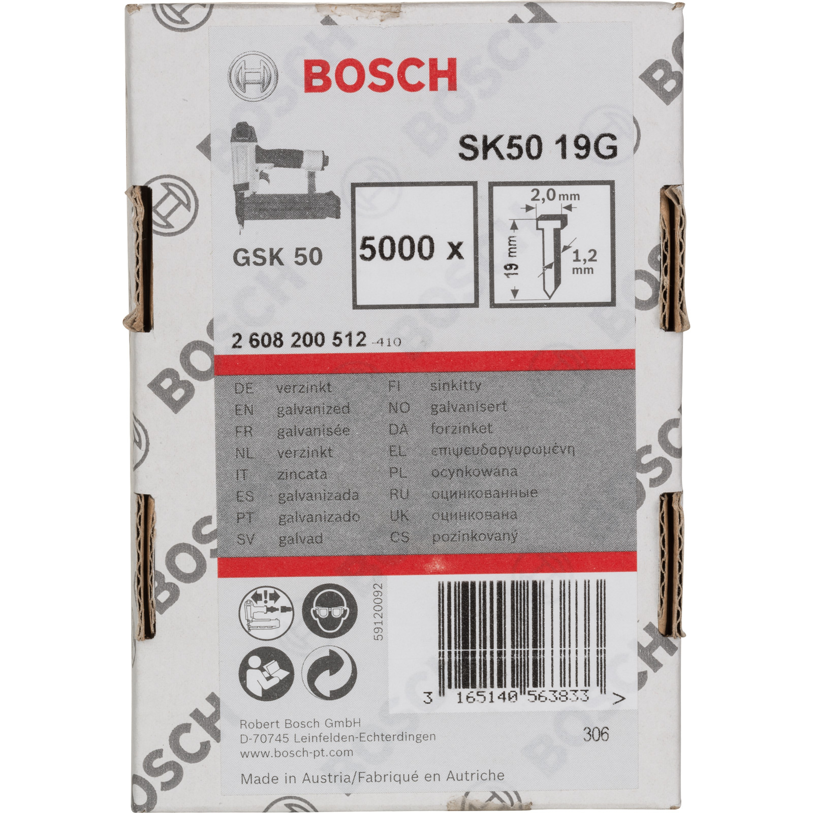 Poinçon à tête fraisée SK50 16G Bosch, diamètre de fil 1,2 mm, zingué