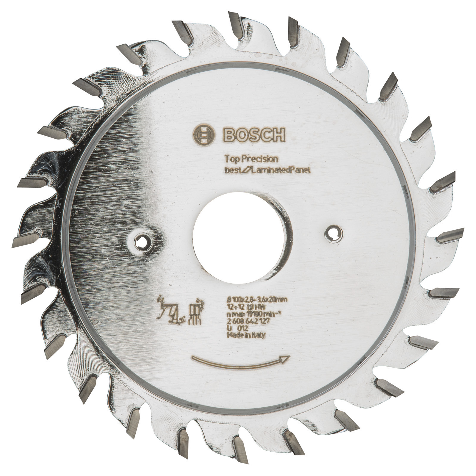 Lame de rainurage Top Precision Bosch pour panneaux stratifiés 100 x 20 x 2,8-3,6 mm, 12+12 dents