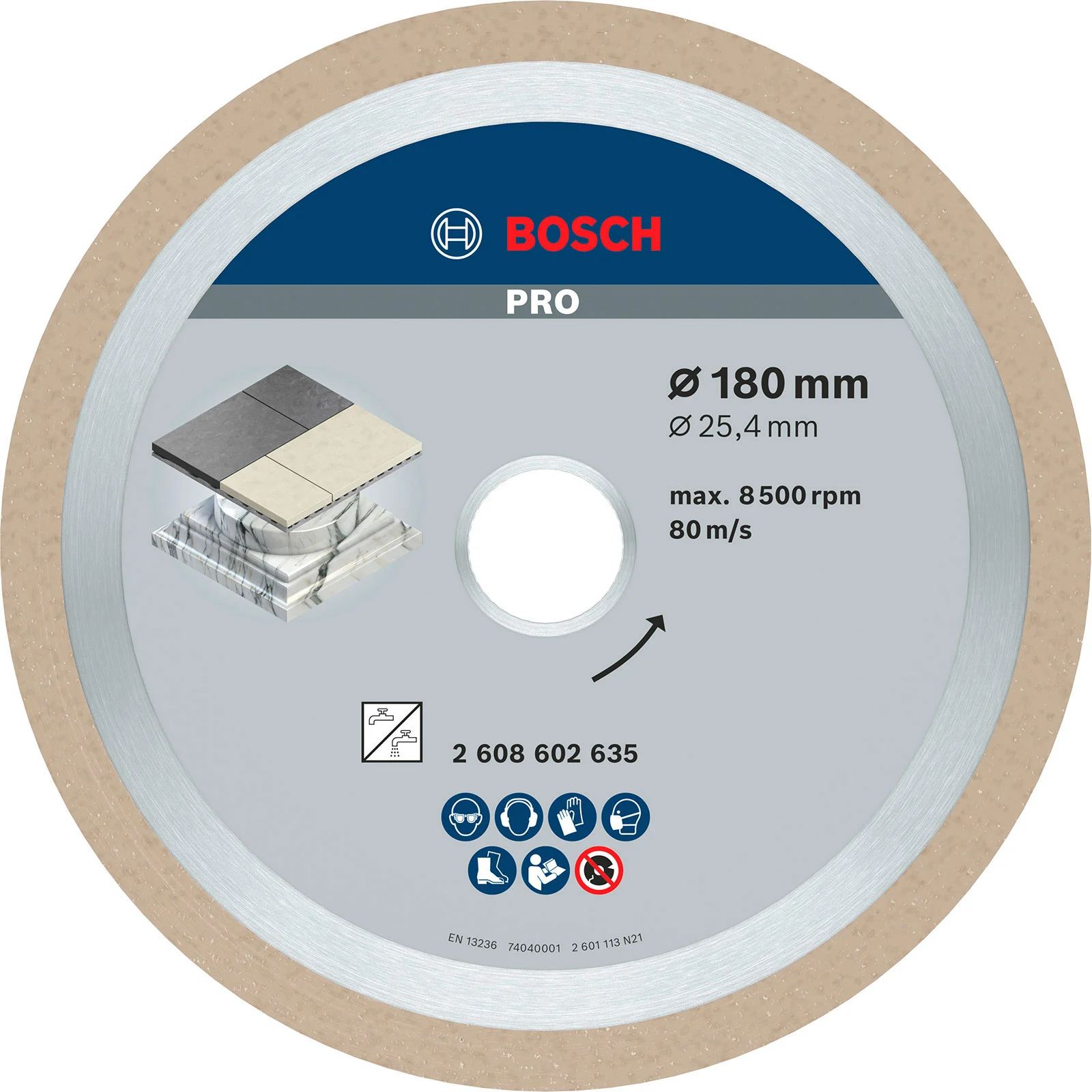 Disque diamanté PRO Ceramic Bosch pour carrelage 180x25,4 mm, segment 10 mm