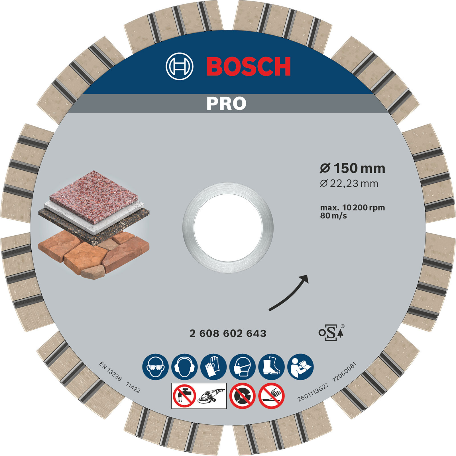 Bosch PRO Stone Disque de tronçonnage diamant, 150 x 22,23 mm