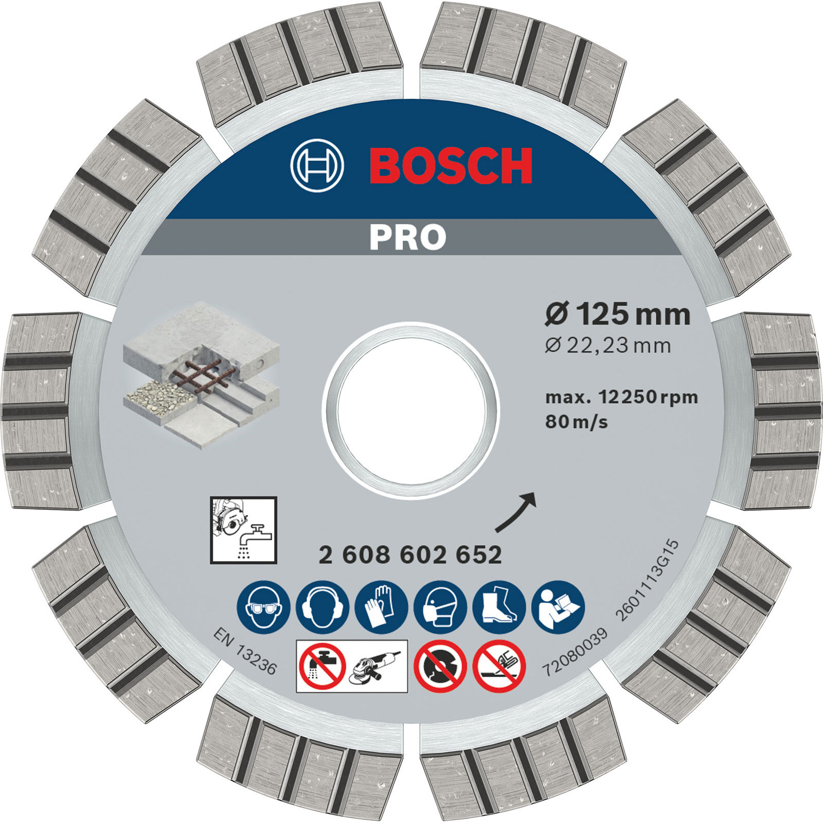 Disque diamant Bosch PRO CONCRETE 125x22,23 mm, segments de 12 mm