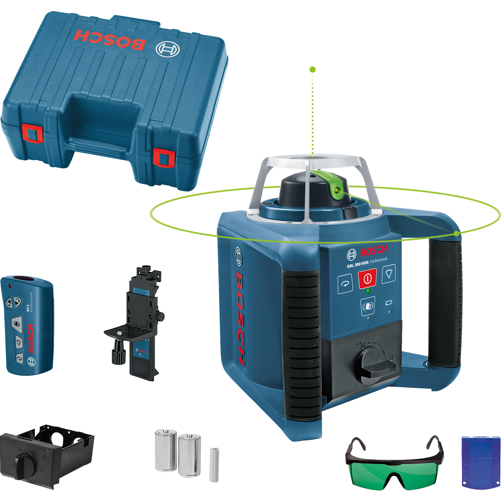Laser rotatif Bosch GRL 300 HVG avec set d'accessoires dans coffret pour artisans