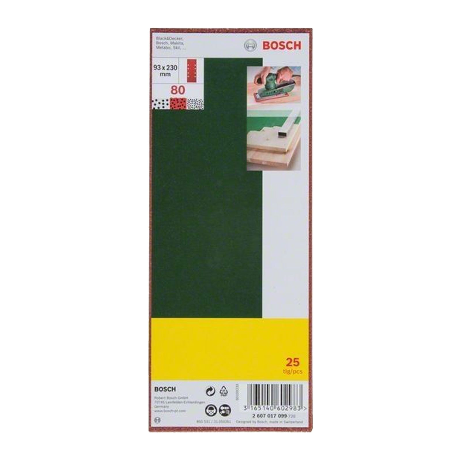 Bosch Set de feuilles abrasives pour ponceuse excentrique, 25 pièces, 8 trous, 93 x 230 mm — lot de 25