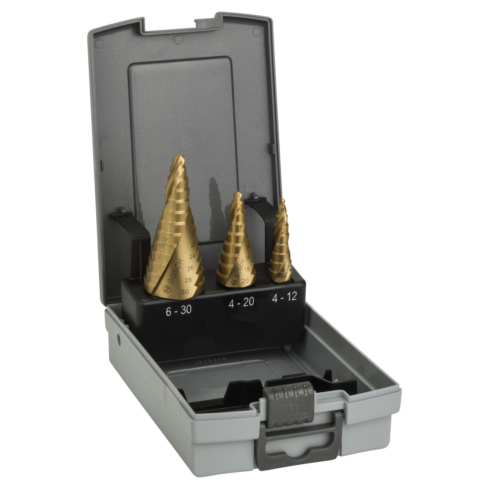 Bosch Set de 3 forets étagés HSS-TiN 4-12 ; 4-20 ; 6-30 mm — lot de 3 pièces