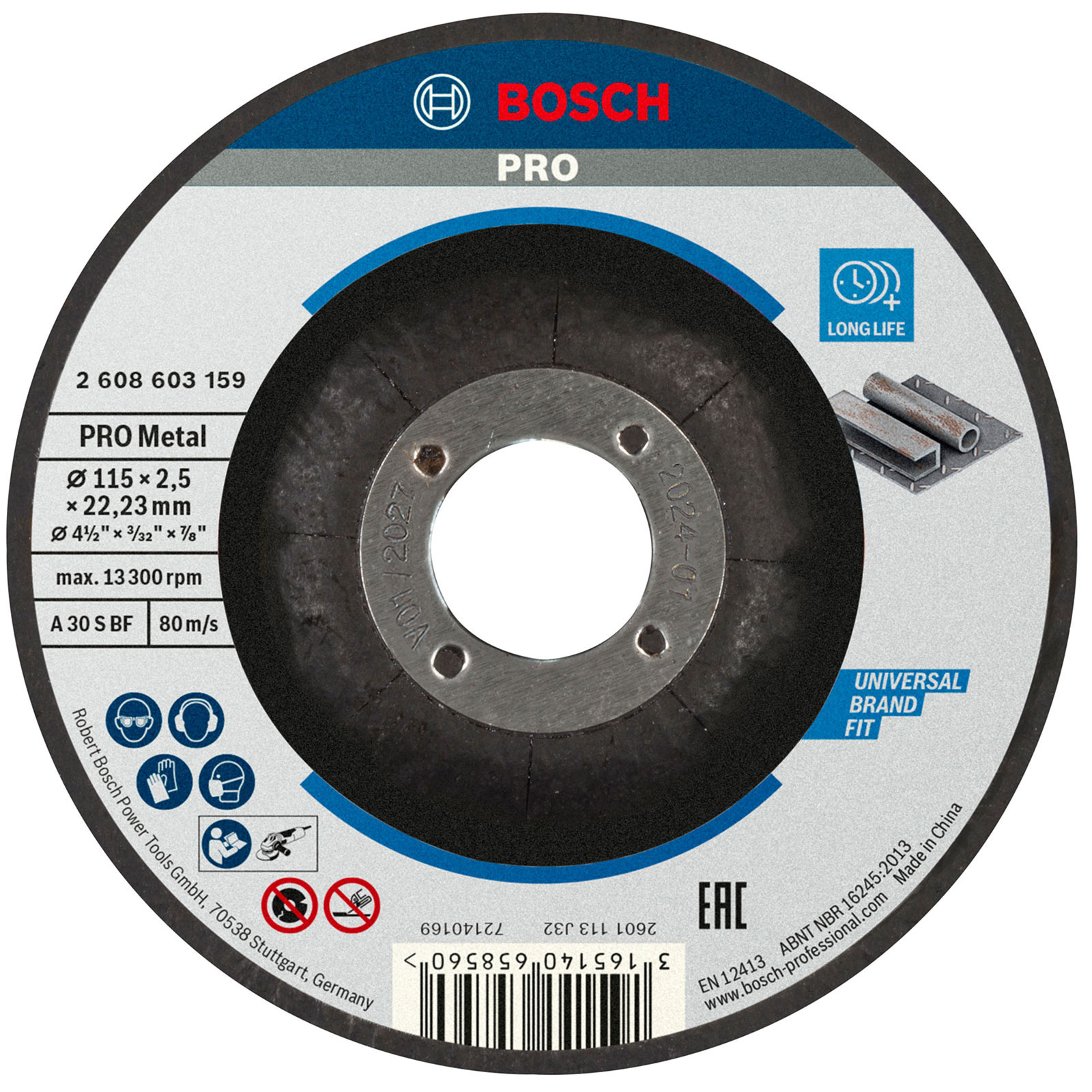 Disque à tronçonner métal Bosch PRO, 115 x 2,5 x 22,23 mm, déporté