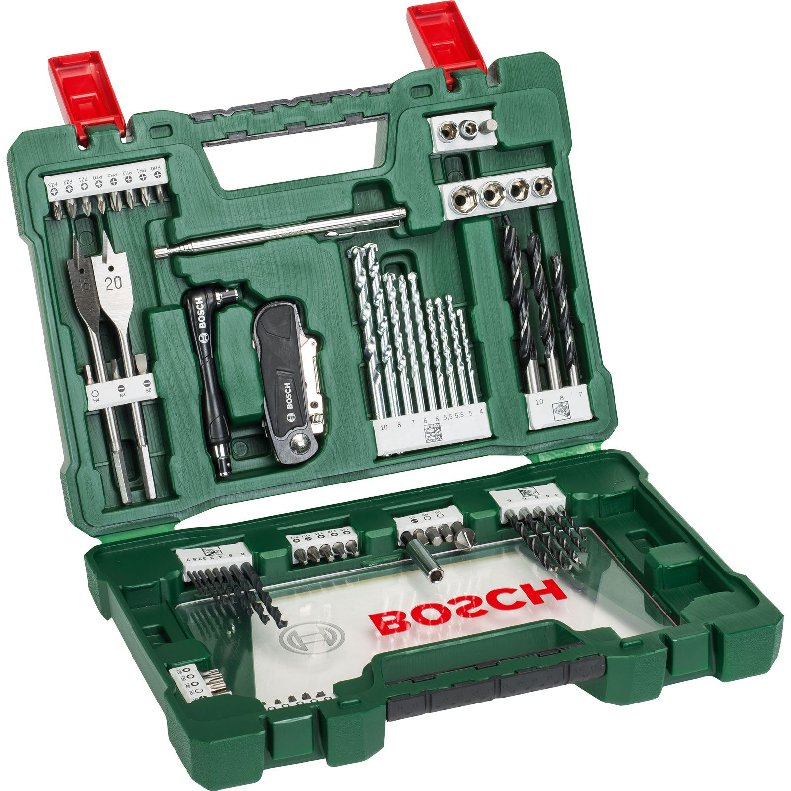 Set de forets et embouts Bosch V-Line, 68 pièces, couteau pliant, barre magnétique, visseuse d'angle — lot de 68
