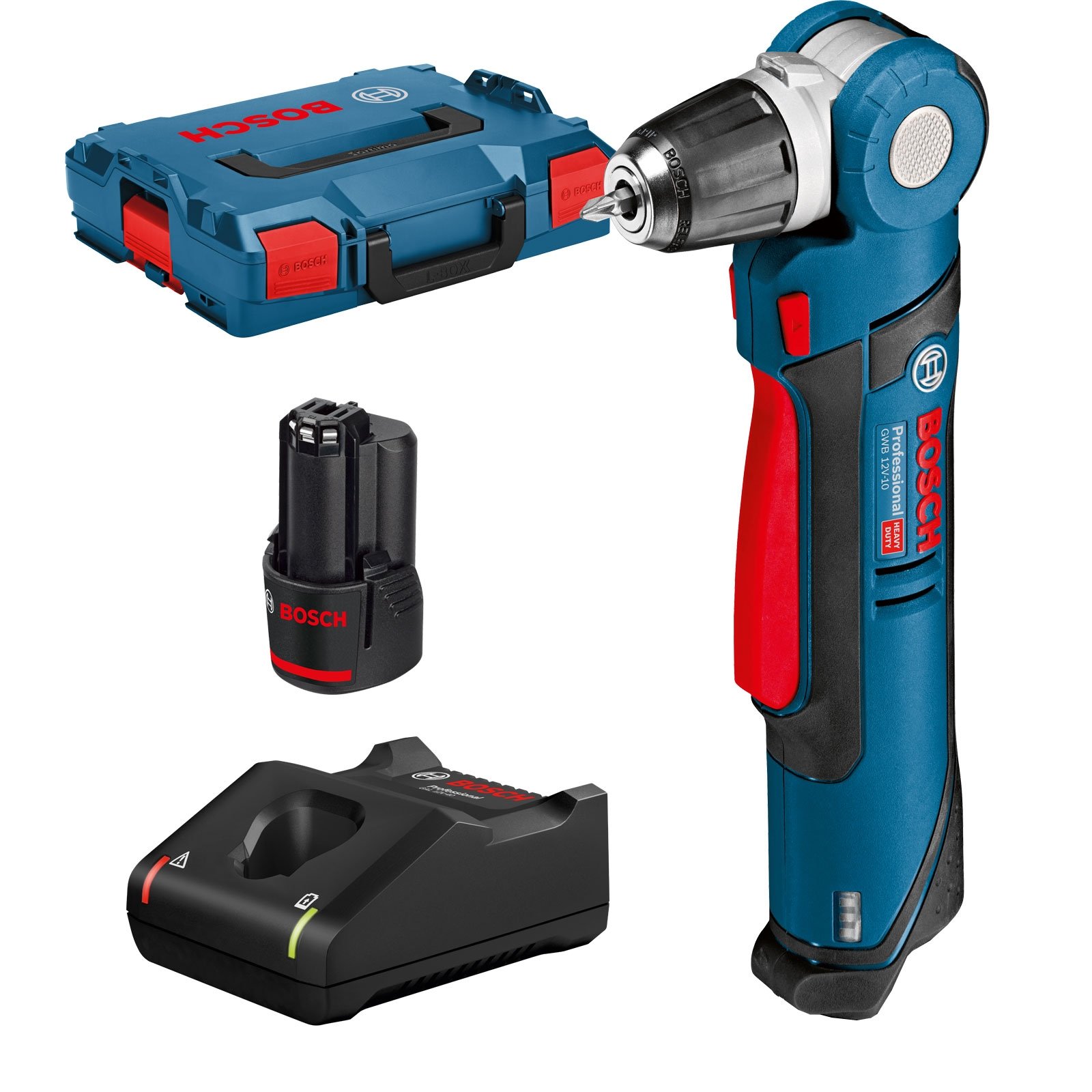 Perceuse d'angle Bosch GWB 12V-10 – 2 batteries Li-Ion 2,0 Ah + chargeur + L-BOXX