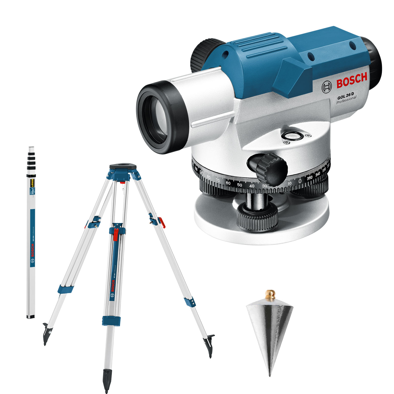 Kit d'outillage optique Bosch GOL 26D + BT160 + GR500 dans un coffret artisanal