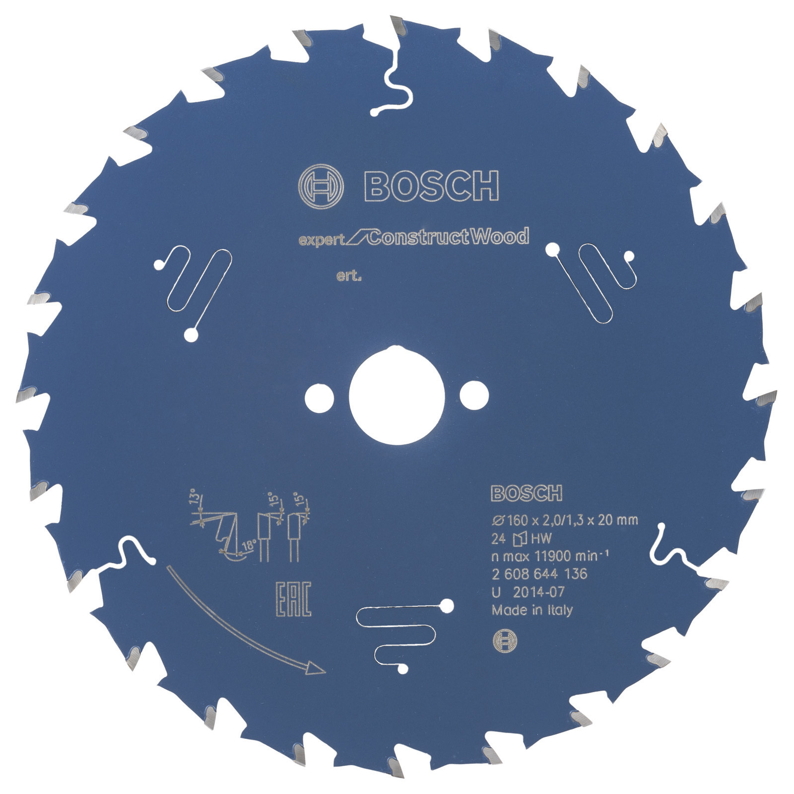 Lame de scie circulaire Bosch Expert for Construct Wood 160 x 20 x 2,0 mm, 24 dents
