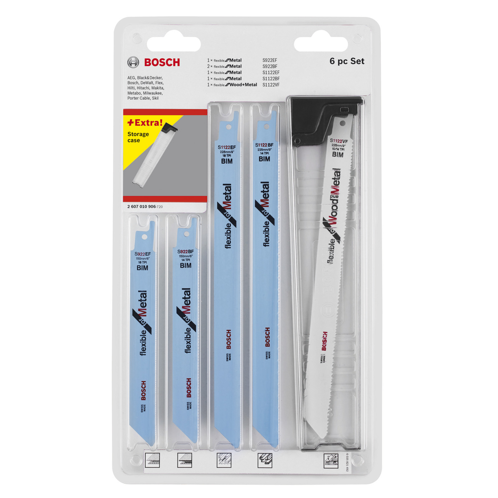 Jeu de 6 lames de scie sabre Bosch Top Seller pour bois et métal 2607010906 — lot de 6 pièces
