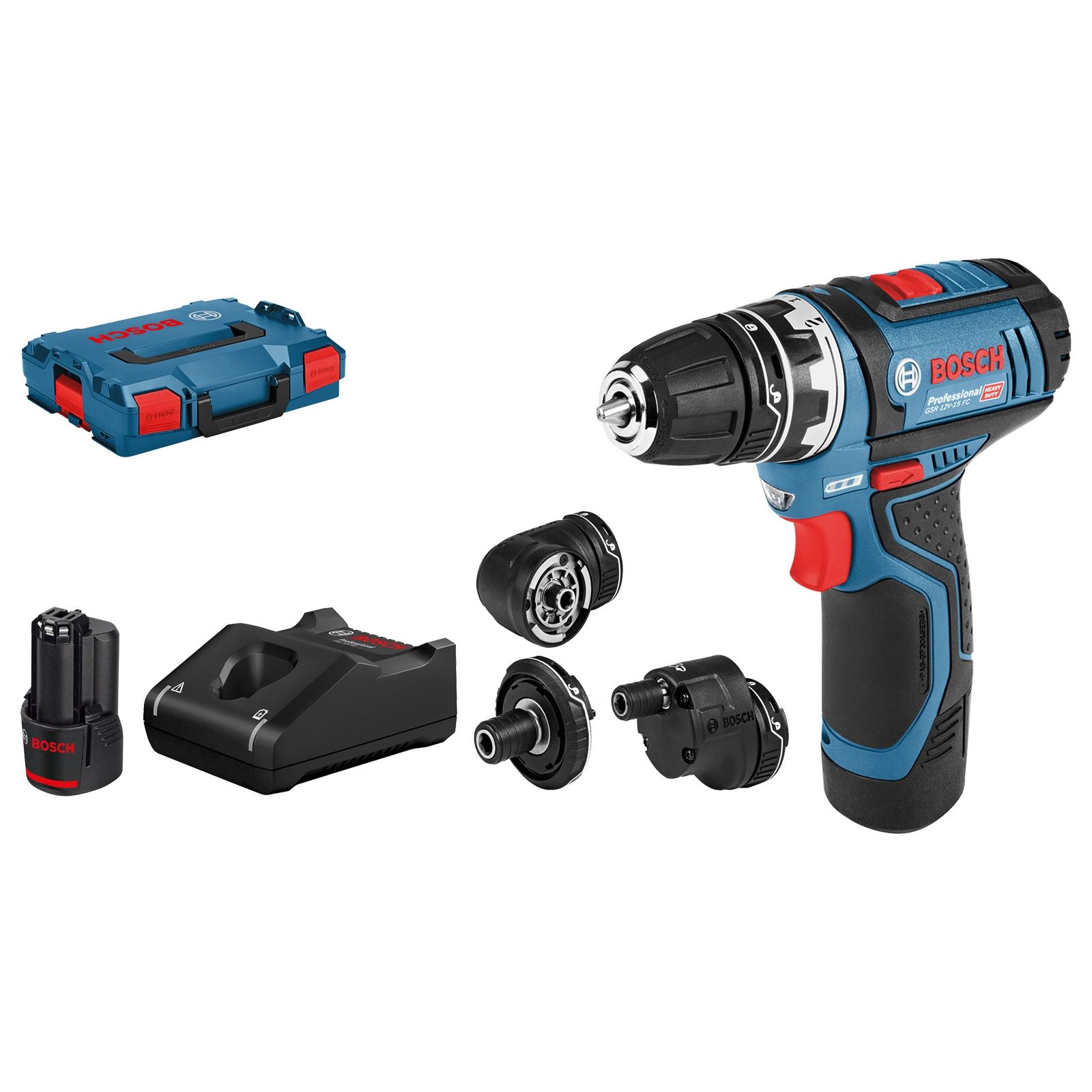 Perceuse-visseuse sans fil Bosch GSR 12V-15 FC avec 2 batteries 2,0 Ah + 4 embouts en L-BOXX