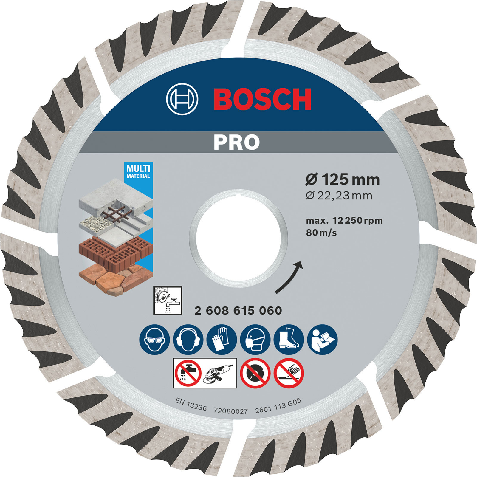 Disque diamant Bosch PRO Multi Material, 125 x 22,23 mm, 10 pièces — lot de 10 pièces