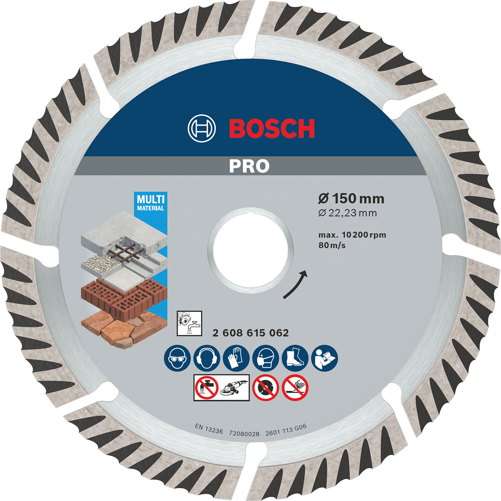 Disque diamant Bosch PRO Multi Material, 150 x 22,23 mm, 10 pièces — lot de 10 pièces