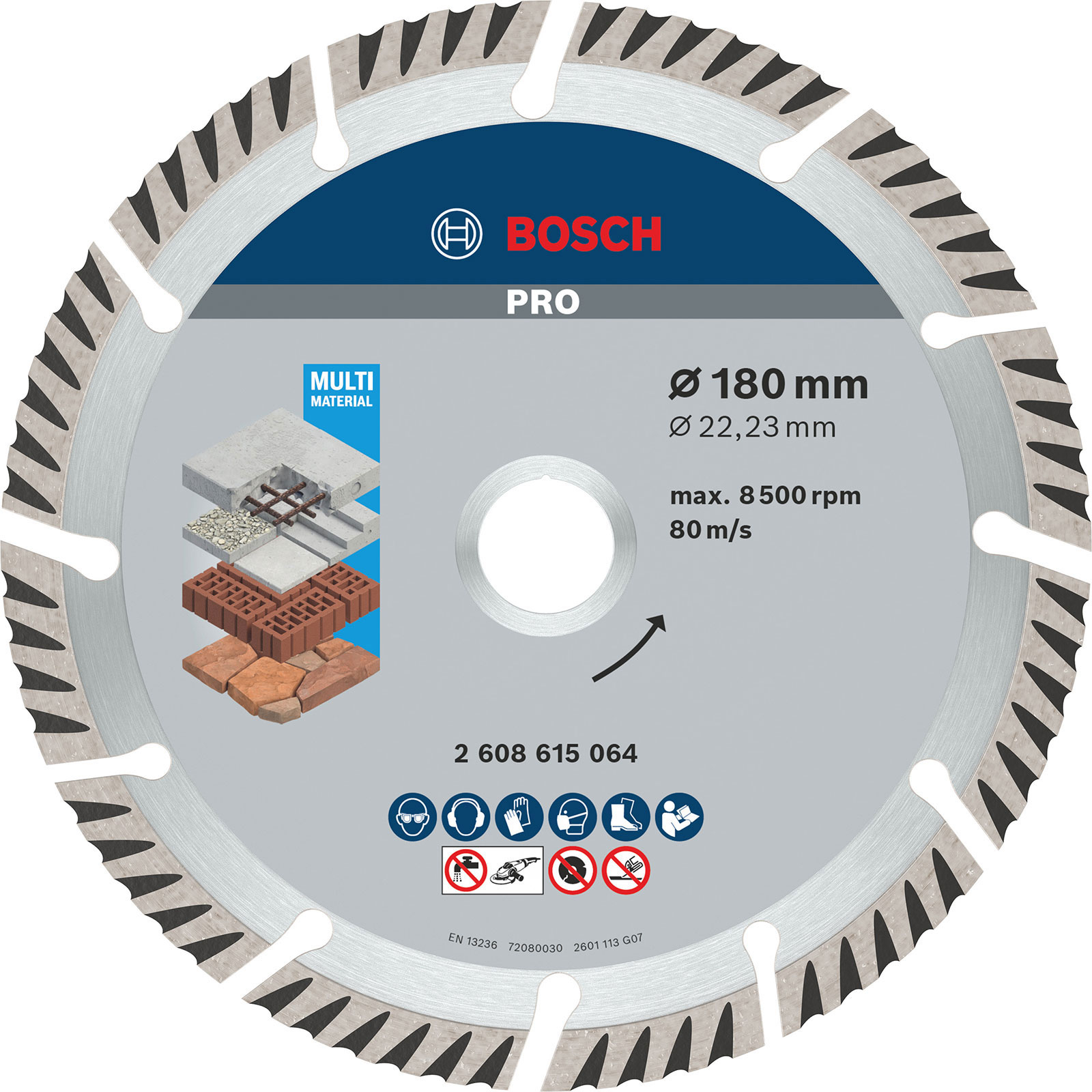 Bosch PRO Multi Material Disque de tronçonnage diamant, 180 x 22,23 mm, 10 pièces