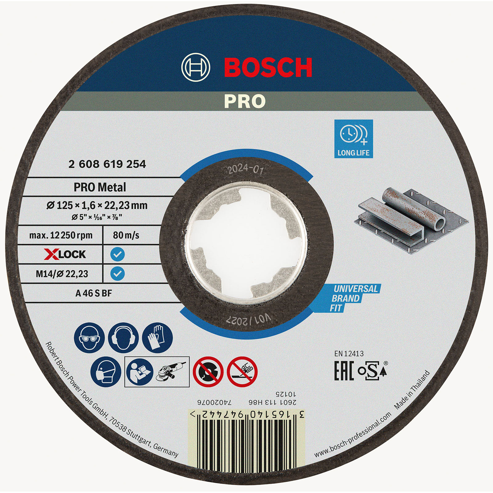 Bosch PRO Metal Disque de découpe lié, 125 x 1,6 x 22,23 mm, X-Lock