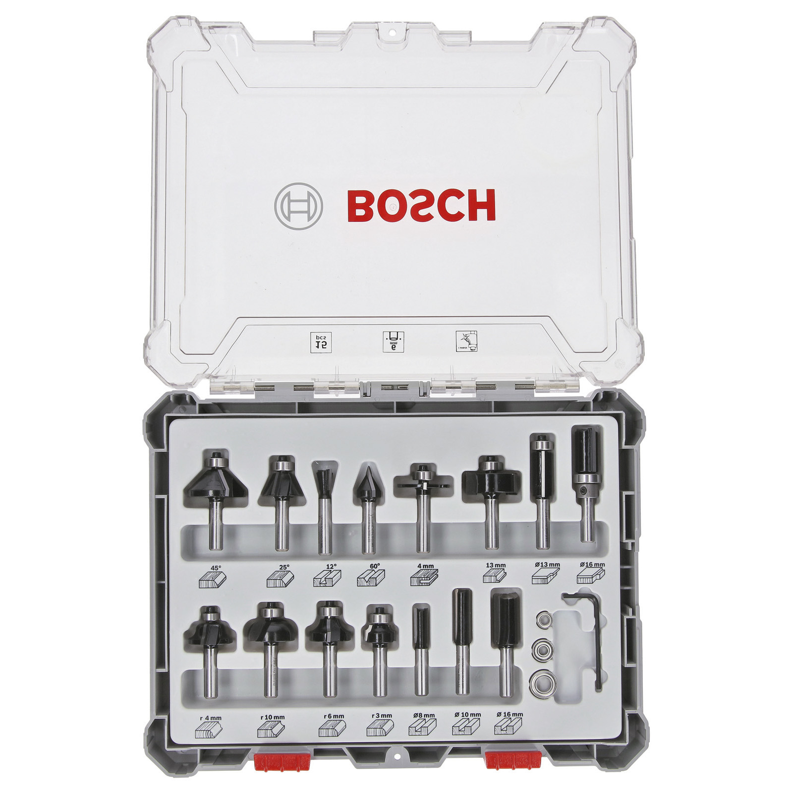 Jeu de fraises Bosch, queue de 6 mm, 15 pièces