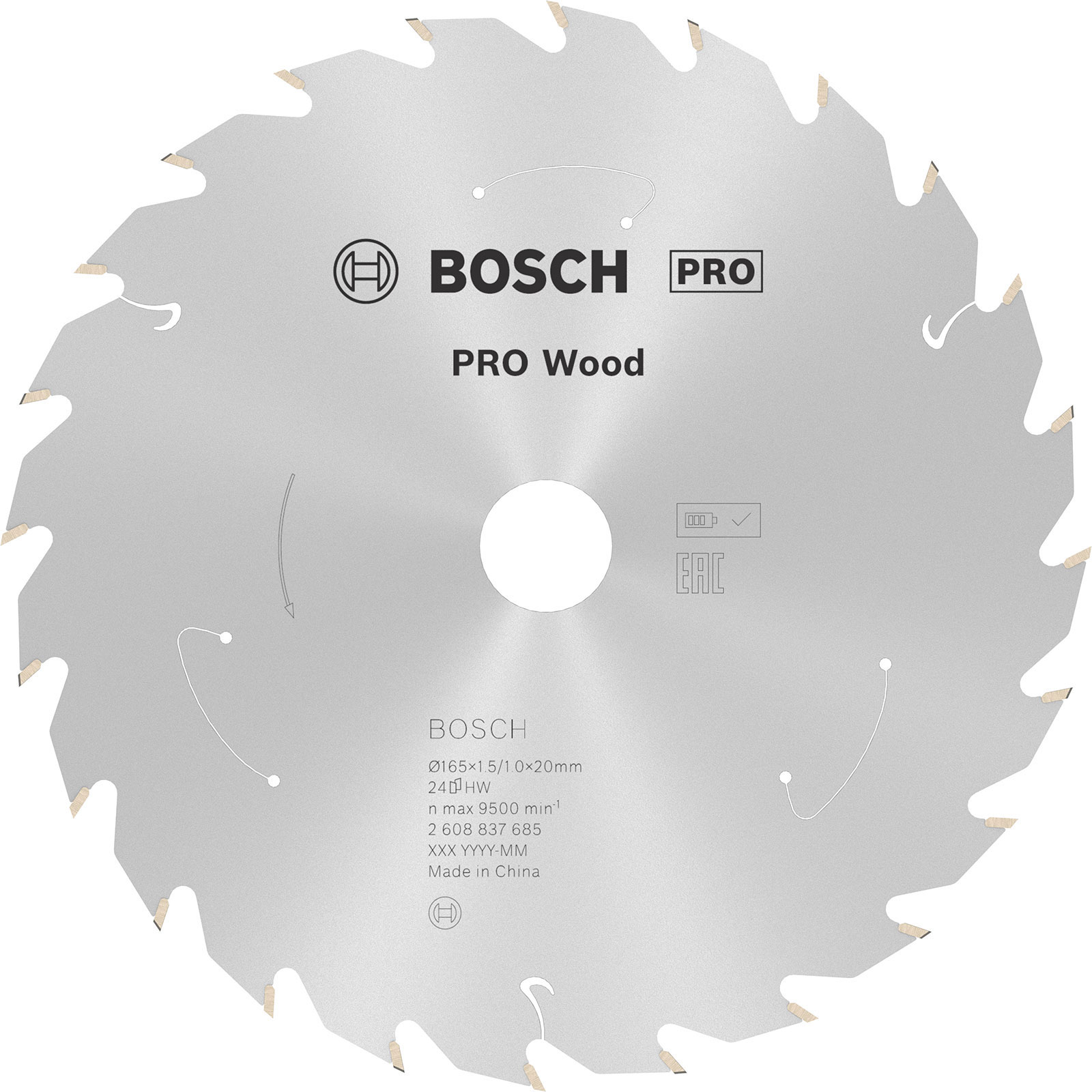 Lame de scie Standard pour bois pour scies sans fil Bosch 165x1,5/1,0x20 Z24, 2608837685