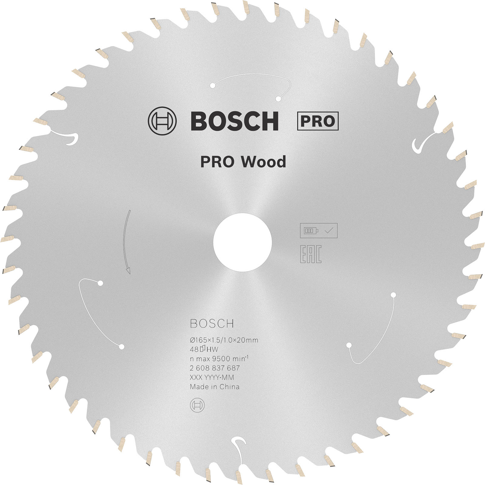Bosch PRO Wood Lame de scie circulaire sans fil, 165 x 1,5 x 20 mm, T48