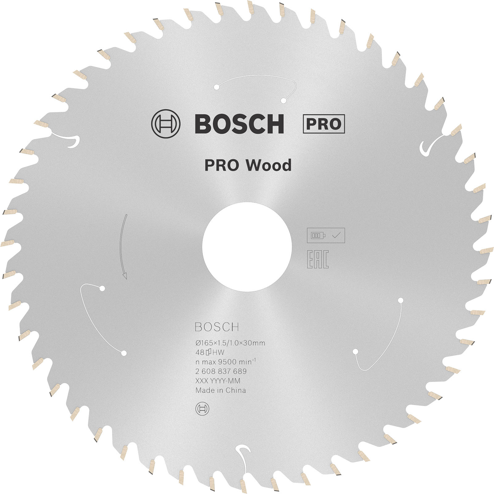 Lame de scie circulaire sans fil Bosch PRO Wood, 165 x 1,5 x 30 mm, T48