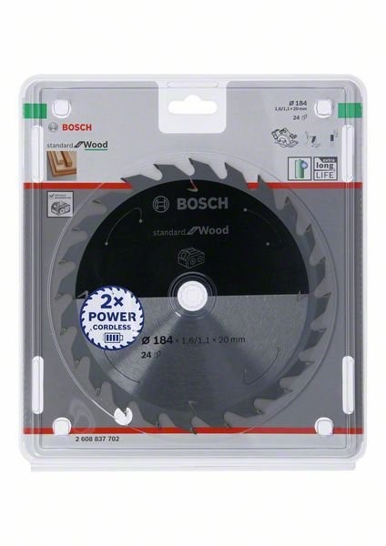 Lame de scie circulaire Bosch PRO Wood cordless pour bois - 184 x 1,6 x 20 mm, T24